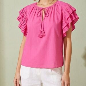 Rose & Olive Pleated Flutter Sleeve Top